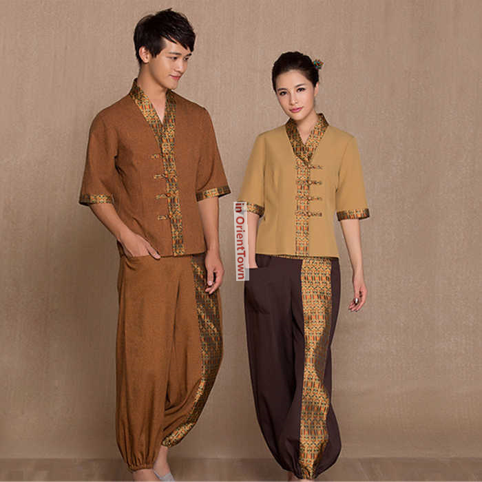 Spa Wellness Beauty - ชุดนวดสปาสไตล์ไทย เสื้อ+กางเกง ชุดทำงานเสริมสวย ชุดยูนิฟอร์มพนักงานนวดเท้า อาบน้ำ ดูแลสุขภาพ