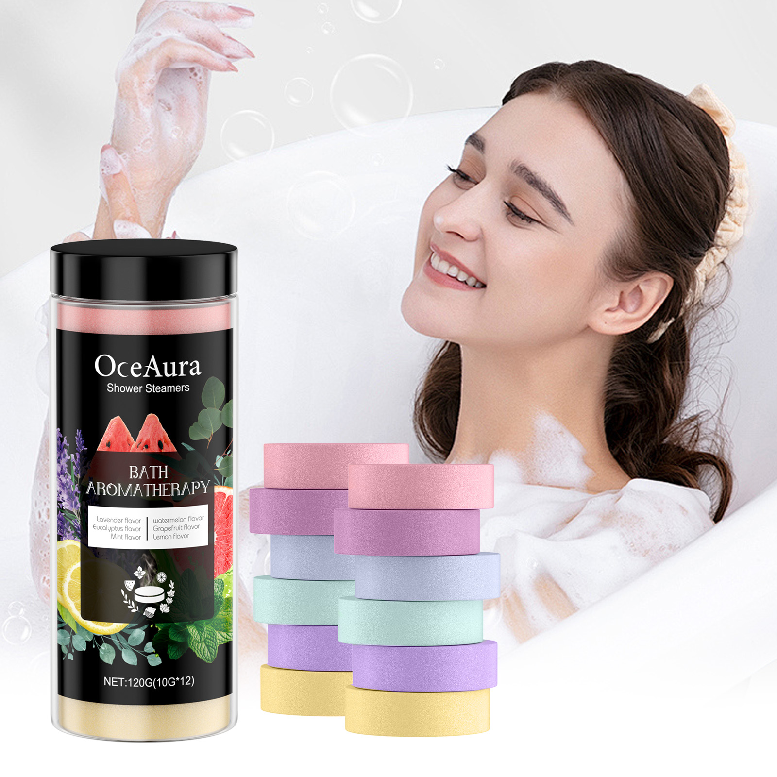 Shower Steamer Tablet - แท็บเล็ตสチームอาบน้ำ ของขวัญวันเกิดสำหรับผู้หญิง แพ็ค 12 ชิ้น พร้อมน้ำมันหอมระเหย