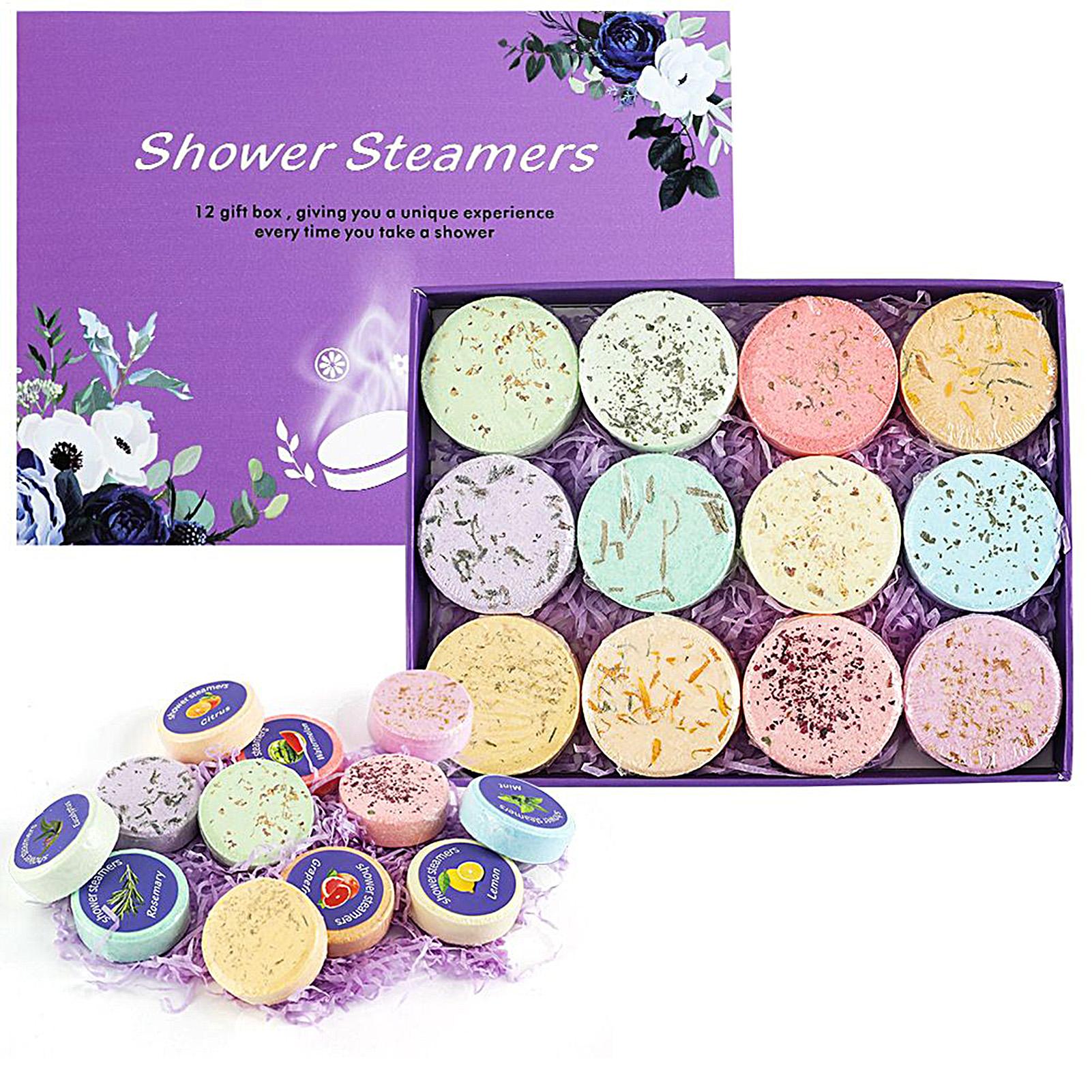 Shower Steamer Tablet - 12 ชิ้น/ชุด เม็ดฟู่อาบน้ำอโรมาเธอราพี เม็ดน้ำมันหอมระเหยอาบน้ำ บรรเทาความเครียด เม็ดเกลืออาบน้ำกลิ่นดอกไม้