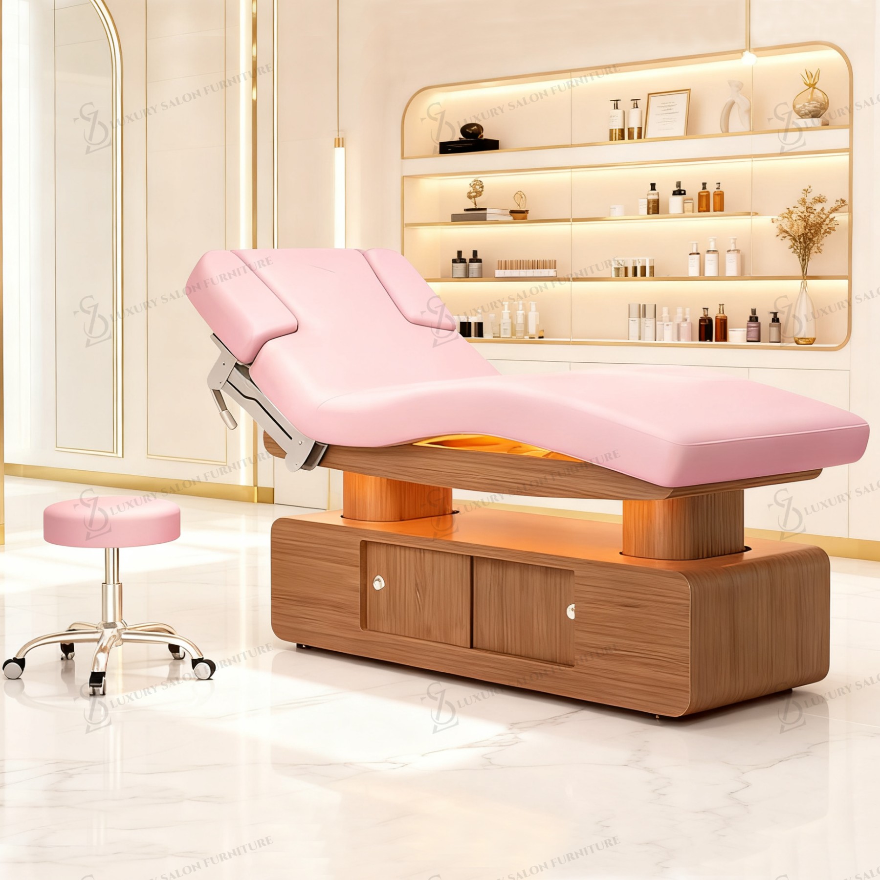 Spa Wellness Beauty - เตียงเสริมความงามไฟฟ้าอเนกประสงค์สีชมพู รุ่น Luxury 3/4 Motors สำหรับร้านเสริมสวย